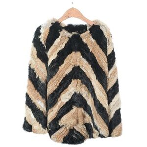 Moon and Meadow Chevron Rabbit Fur Jacket